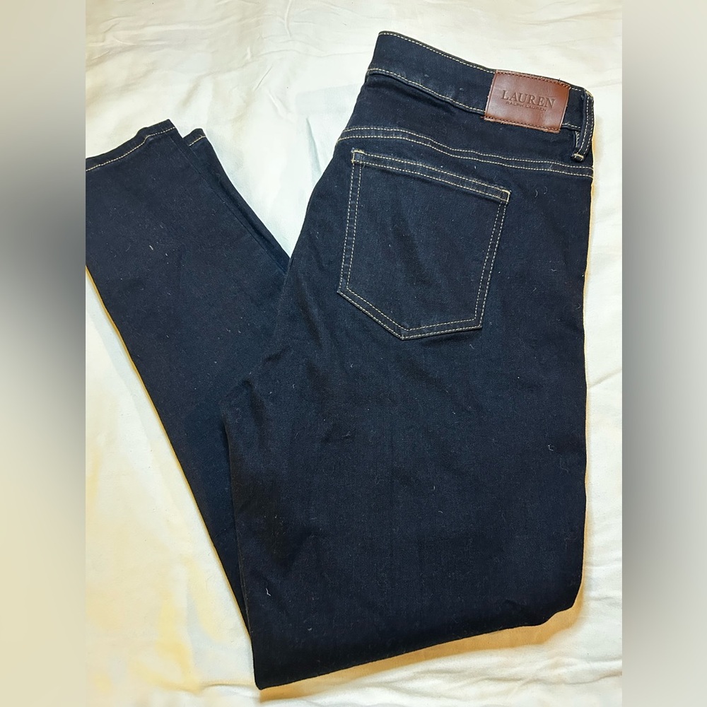 NWT Lauren Ralph Lauren Dark Blue Premier skinny ankle jeans Petite plus sz 14P